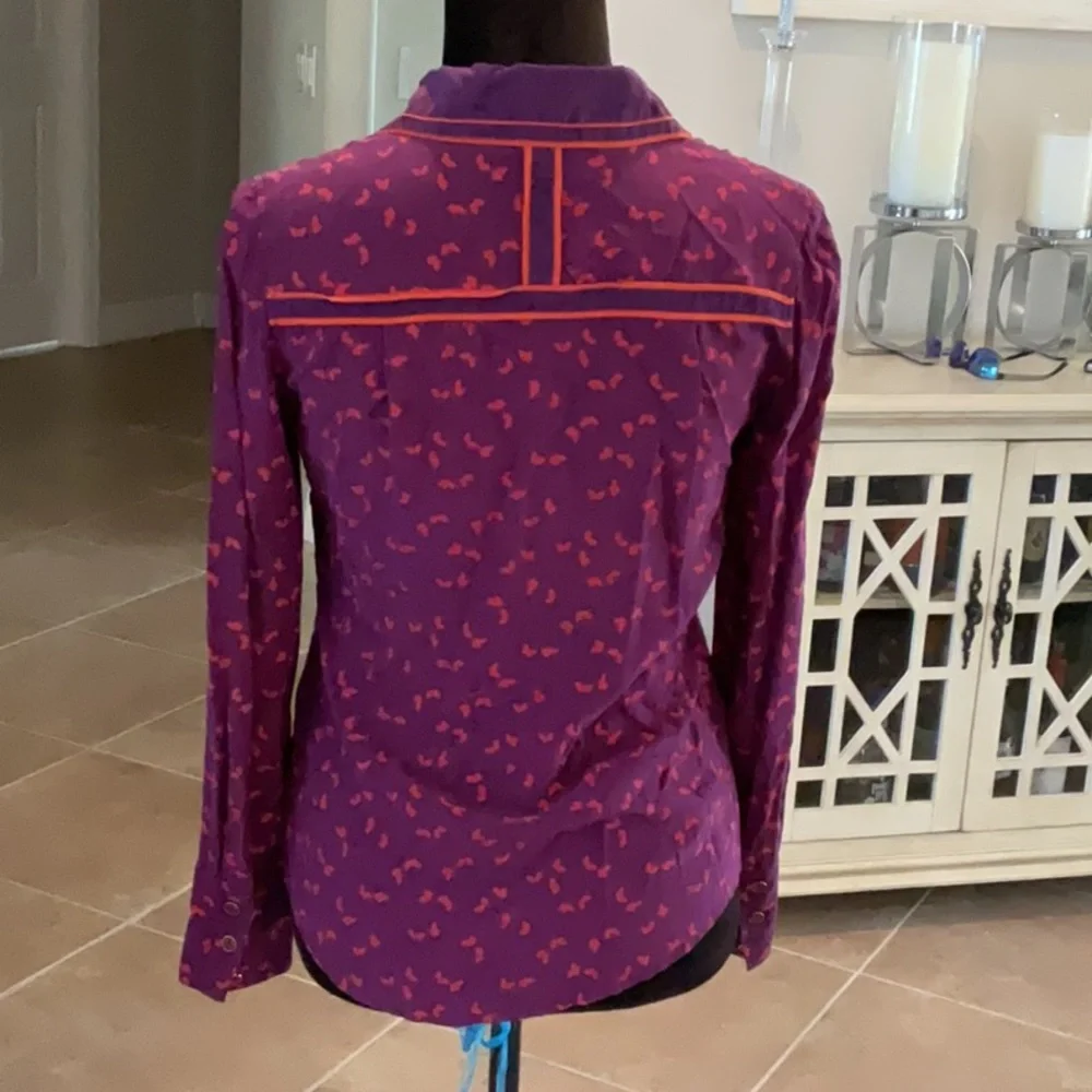 Tory Burch silk button down top, purple/orange, size XS